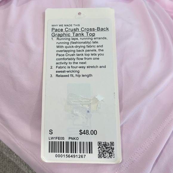 NWT Lululemon Pace Crush Cross Back Graphic Tank Top In Pink Organza Size Small - Picture 6 of 7